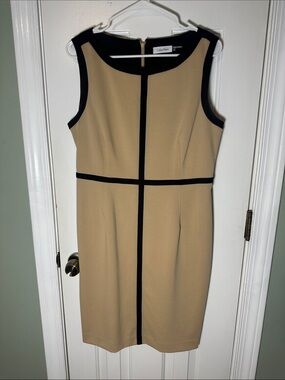 Calvin Klein Beige Sheath Dress with Black Trim
